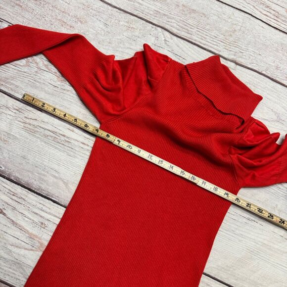 Anthropologie Cecilia Puff-Sleeved Turtleneck Puffsleeve Sweater M Red - Picture 9 of 9